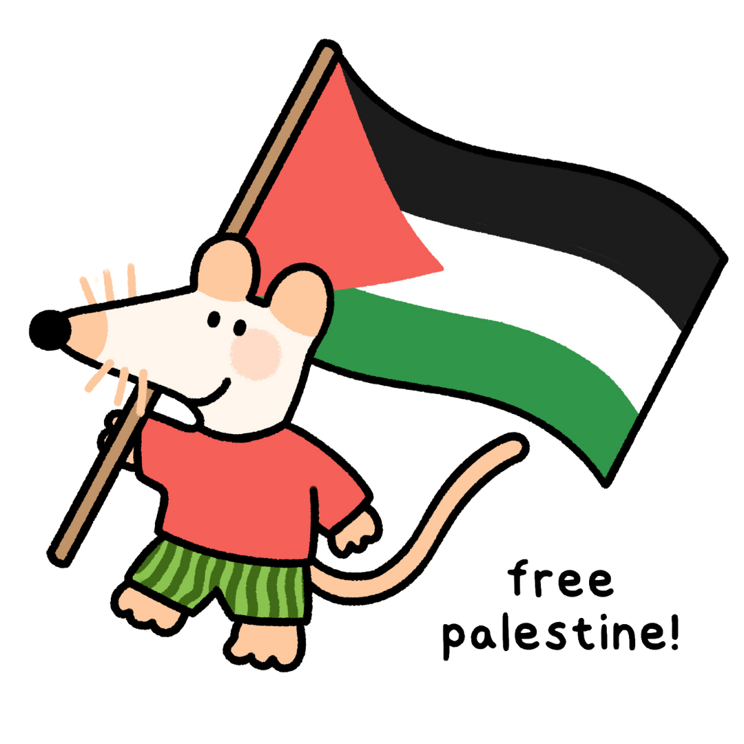 White doodle rat holding Palestinian flag