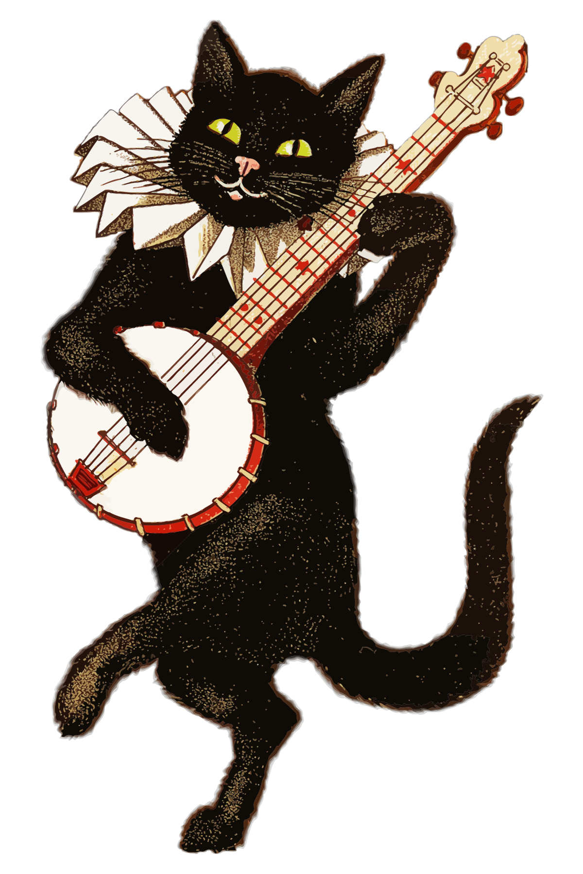 Vintage styled black cat playing banjo